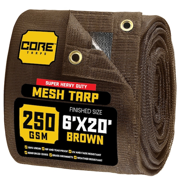 Core Tarps Mesh Tarp, 6X20 ft, Brown, Polyethylene CT-802-6X20 - main